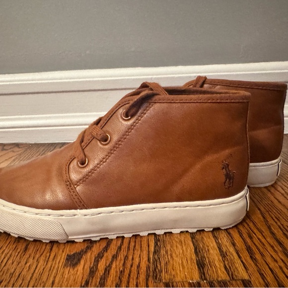 Polo Ralph Lauren brown faux leather boots boys sz 2Y - Picture 3 of 9